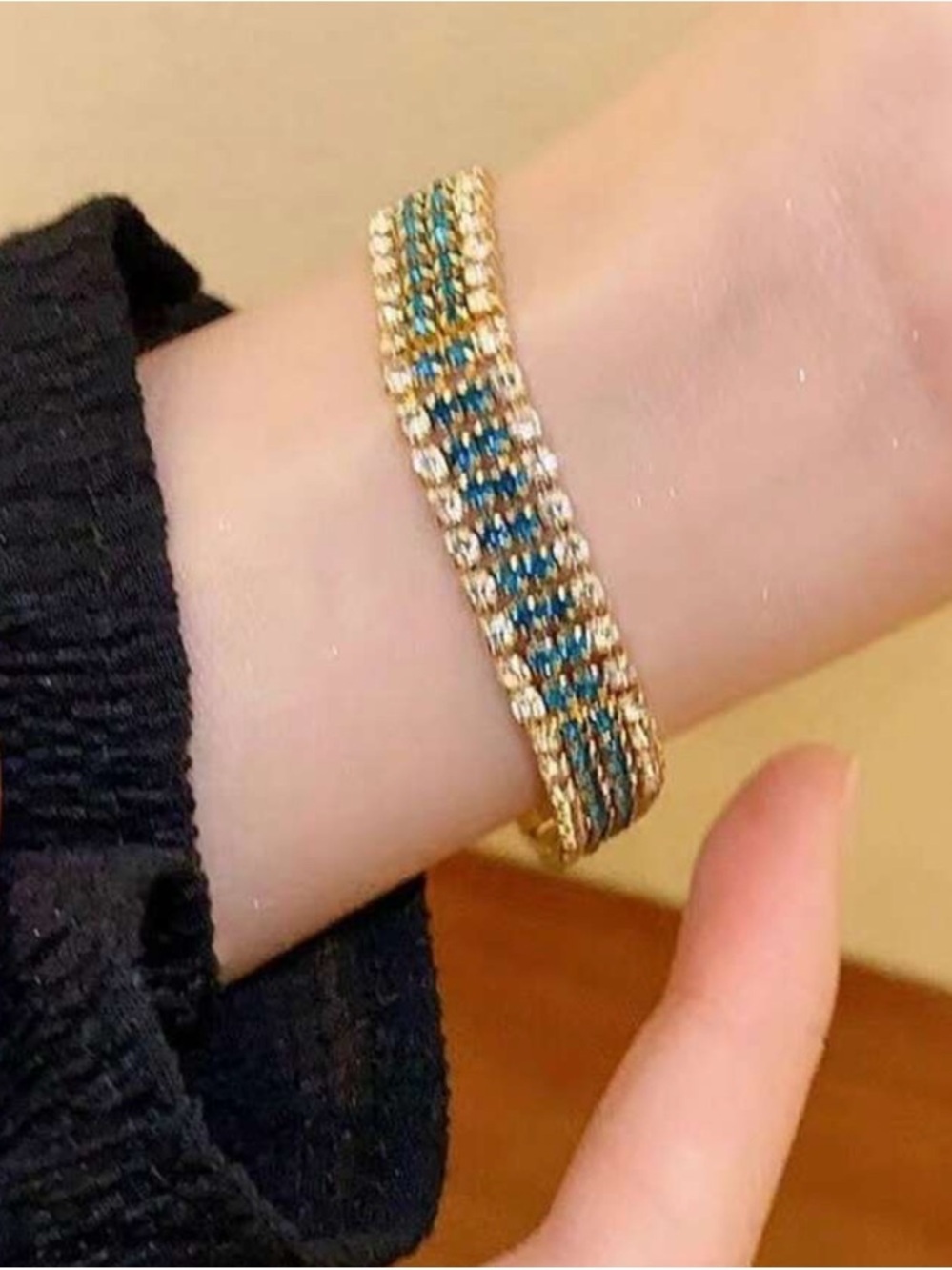Elegant Gold and Teal Braided Crystal Bracelet - Women Jewelry
